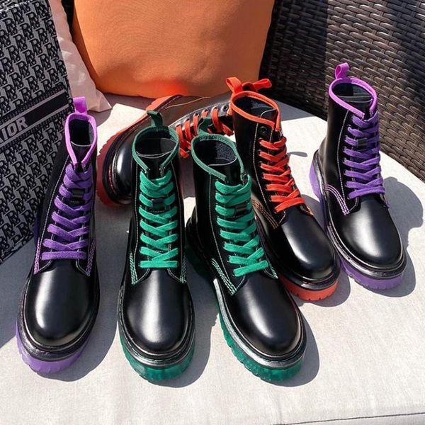 

boots waterproof british cool short motorcycle spring autumn women 's mid-tube -soled green, Black