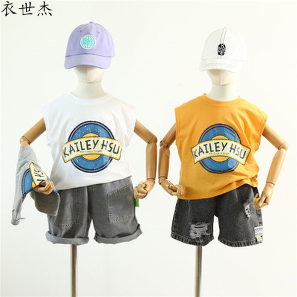 

childrens clothing 2022 summer boys and girls sweat-absorbent and breathable round neck sleeveless t-shirt top, Blue