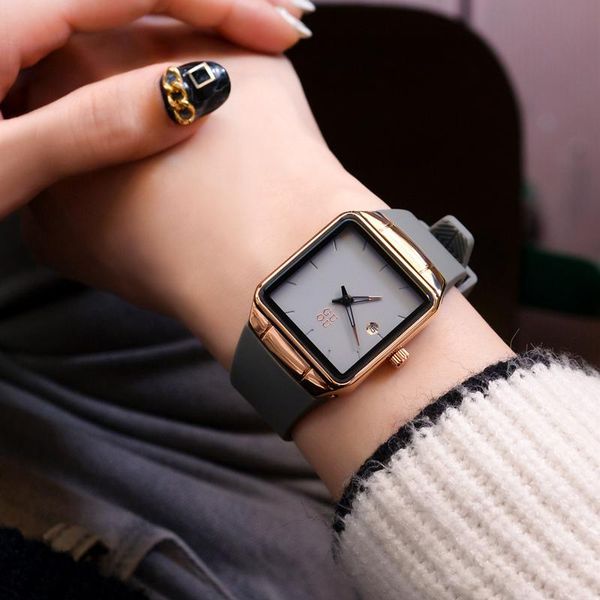 

wristwatches fashion men womens watches square dial silicone strap golden case lady dress quartz watch relogios feminino, Slivery;brown
