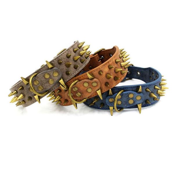 

colors retro wolf spiked pet collar anti-bite rivet large dog collars & leashes