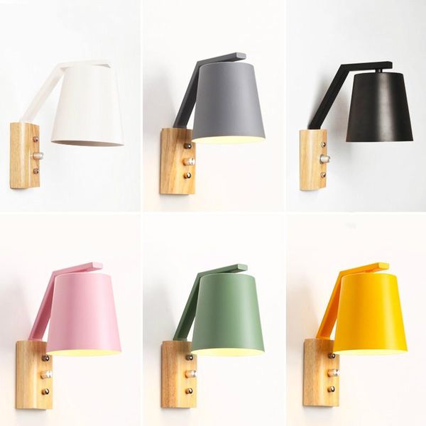 

wall lamp nordic solid wood bedroom bedside simple creative candy color children's room stairs aisle corridor lights wf509936