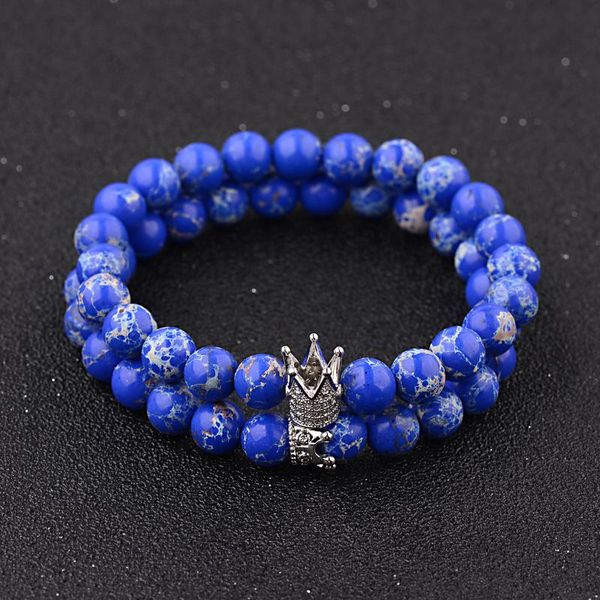 

bangle 2021 fashion micro cz king crown charm bracelet handmade stretch men's 8mm copper beads women jewelry, Black