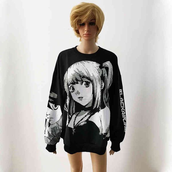 

thin anime death note misa ae cosplay hoodie girl harajuku streetwear korean oversize pullover sweatshirt women hoodi, Black