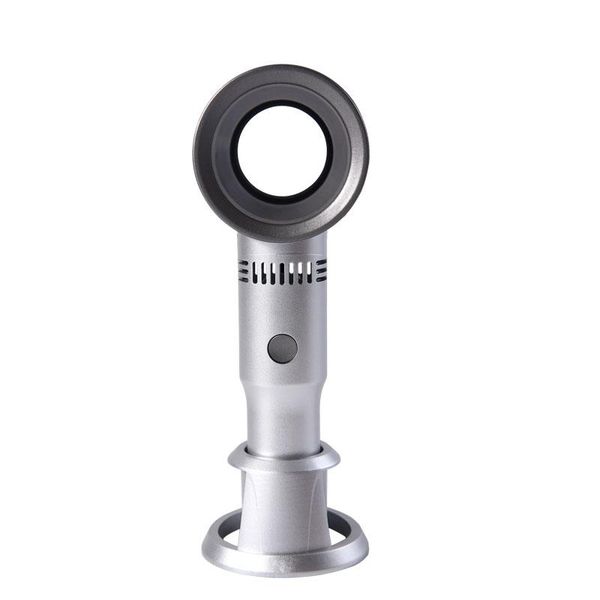 

electric fans bladeless fan usb rechargeable handheld mini cooler portable no leaf handy with 3 speed (grey silver)