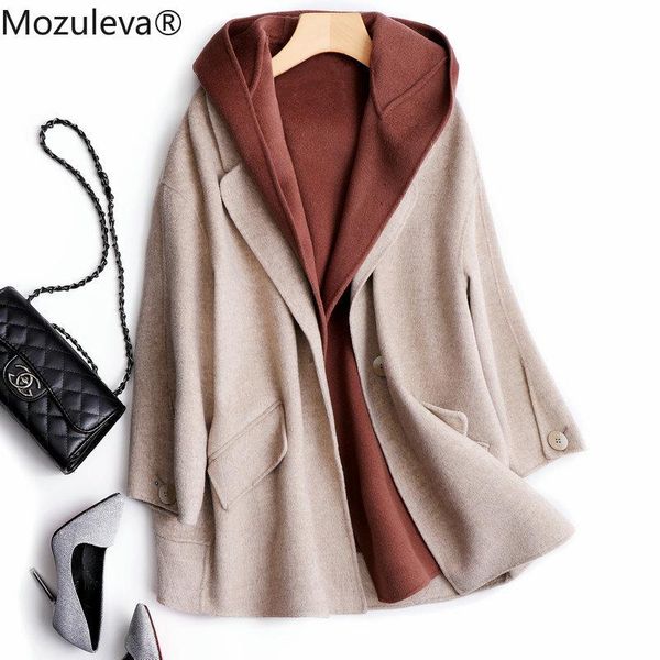 

women's wool & blends mozuleva double sided cashmere coat solid simple style woolen women for winter vest + 2 piece sets, Black