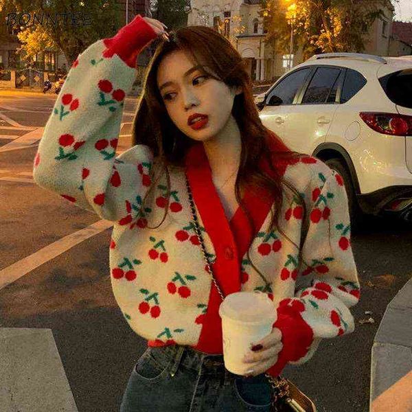 

sweaters women long sleeve v-neck print sweet comfortable femme cardigan knitted wear casual all-match warm student autumn chic, Black
