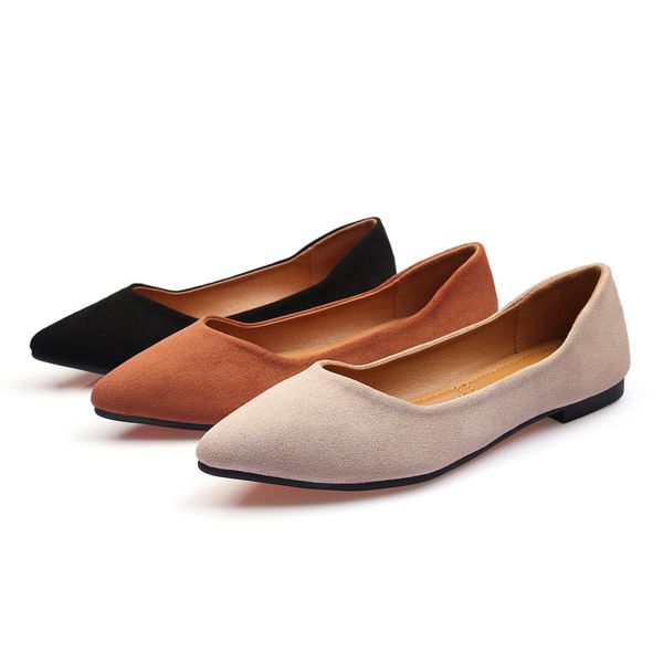 

women flats shoes flock slip-on pointed toe shallow loafers ladies flats soft comfort boat shoes pregnant woman work shoes, Black