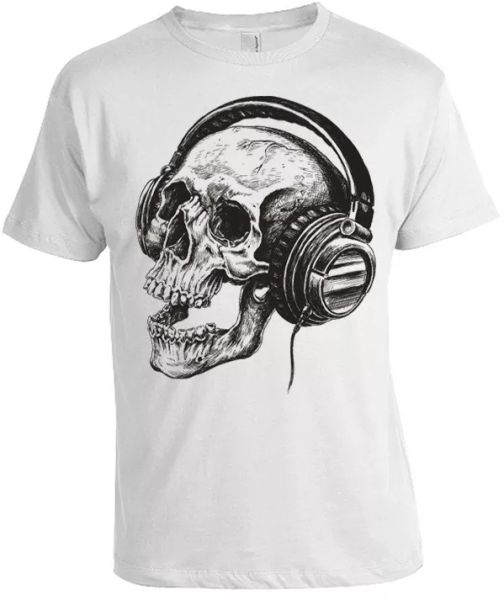 

calavera auriculares camiseta hombre mujer esqueleto mÃºsica, White;black