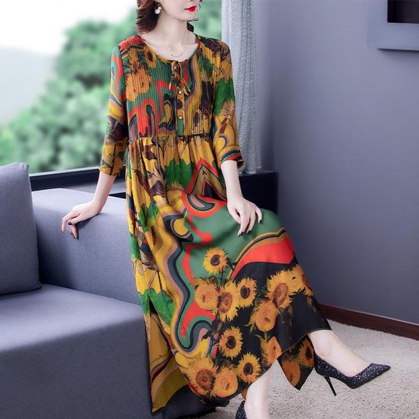 

spring summer loose 4xl plus size maxi dress women elegant bodycon vestidos 2021 vintage casual floral mulberry silk satin dresses, Black;gray