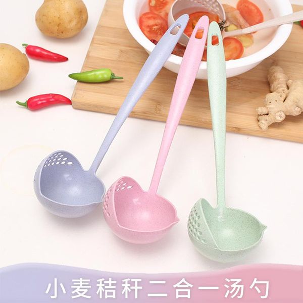 

spoons wheat straw spoon leak two-in-one long handle plastic eco-friendly tableware pot
