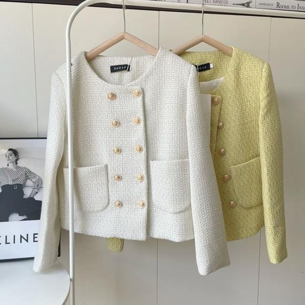 

women's wool & blends sister xiaoyu paris sweet dream/special-interest design french padded shoulder double-breasted woven tweed woolen, Black