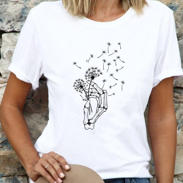 

women's t-shirt skull plant cute funny fall graphic t shirt women autumn thanksgiving halloween cartoon fashion print female tee top, White