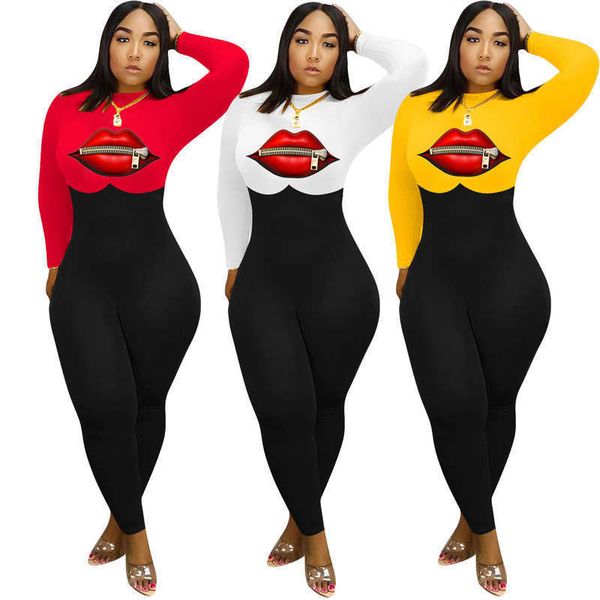 

fashionable casual dresses q7062 women's lips long sleeve jumpsuit, Black;gray