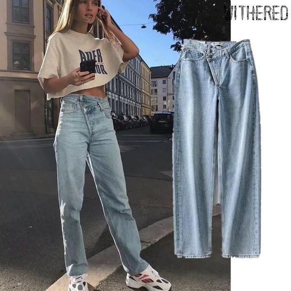 

women's jeans elmsk woman ins fashion blogger high street vintage washed asymmetric waist momhigh boyfriend women, Blue
