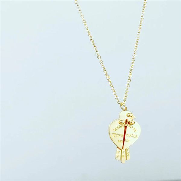 

designer jewelry creative cartoon, movable swallow pendant simple kwai tai titanium clavicle necklace quick chain red, Silver