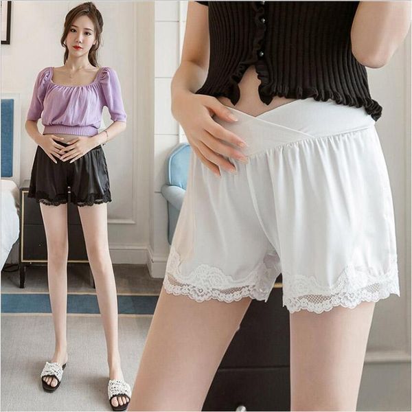 

elastic cotton maternity short pants summer shorts for pregnant women high waist stomach lift leggings bottoms, White