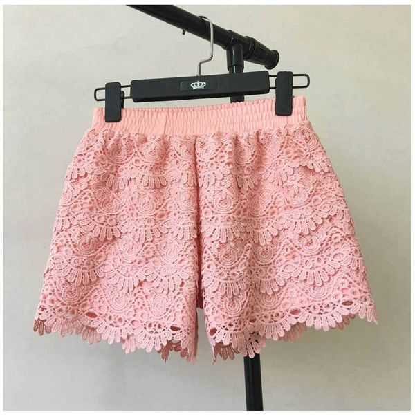 

women's shorts summer women short 8 colors hollow lace pants beach elastic high waist re2425, White;black