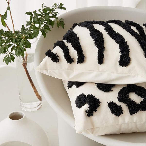 

pillow case soft tufting nordic velvet back support square cushion cover throw pillowcase black white home decor 45x45cm