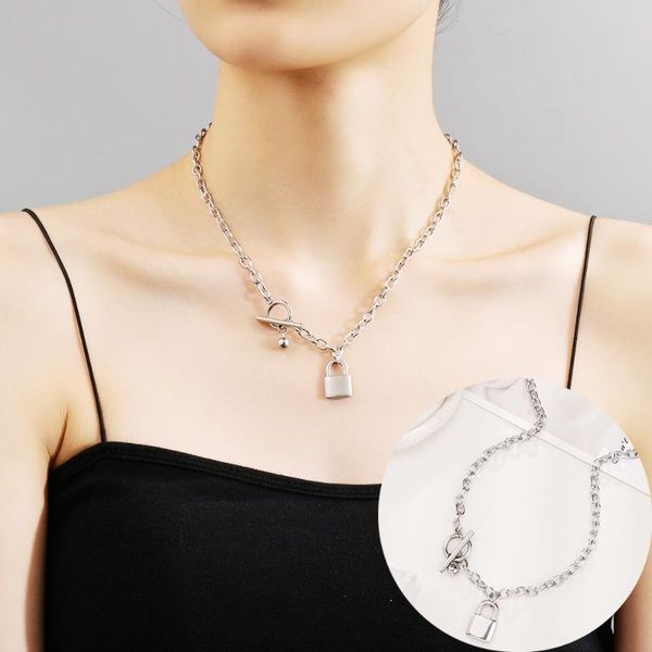 

pendant necklaces fashion silver color cute simple chain link lock necklace women goth jewelry party punk maxi collier gift