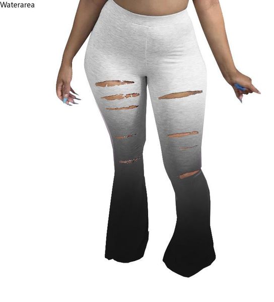 

women's pants & capris waterarea gradient hole hollow out women wide leg flare skinny leggings high waist trousers draped jogger sweatp, Black;white