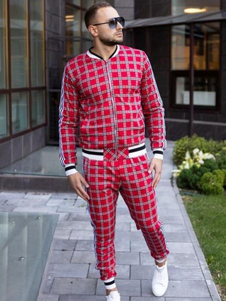 

men's tracksuits 2021 casual sports suit autumn thin zipper coat + sweatpants 3d printed 2-pieces sets fashion slim open stitch, Gray