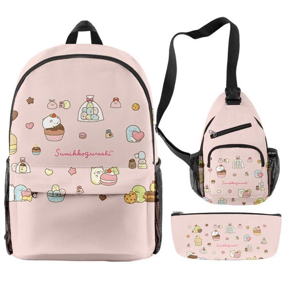 

backpack 3pcs/set sumikkogurashi bags teenager boys girls kawaii cute schoolbag children cartoon oxford waterproof travel