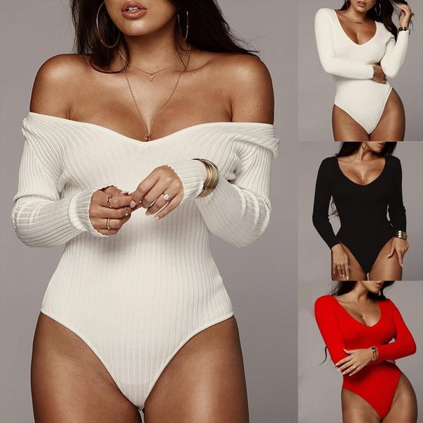 

autumn winter black women romper off shoulder bodysuits skinny stretch long sleeve bodysuit shirt chic body mujer jumpsuits, Black;white