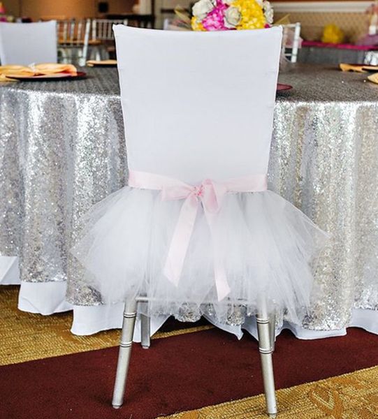 

2021 in stocks different colors wedding chair covers elegant tulle tutu ribbon chairs sashes decorations skirts zj005