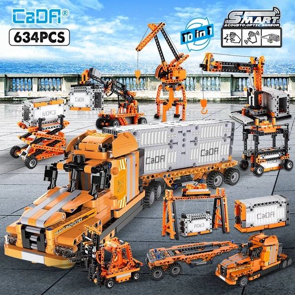 

city port truck forklift crane engineering car building blocks cada c71002 10in1 intelligent sound infrared induction motor toys for kids gi