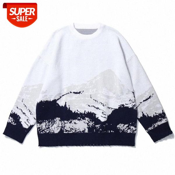 

snow mountain sweater men knitted 2020 harajuku clothing hip hop pullover streetwear oversized winter #jt1j, White;black