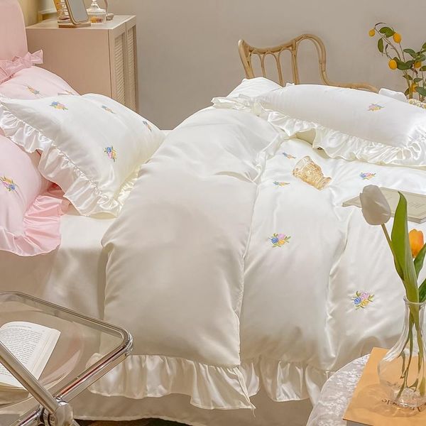 

bedding sets summer ice silk four piece set princess wind fairy girl heart white lace net red quilt cover sheet hat bed