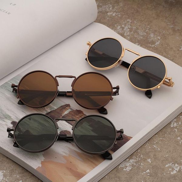 

fashion sunglasses frames vintage punk style men retro round metal frame women sun glasses eyewear gafas sol mujer uv400, Black