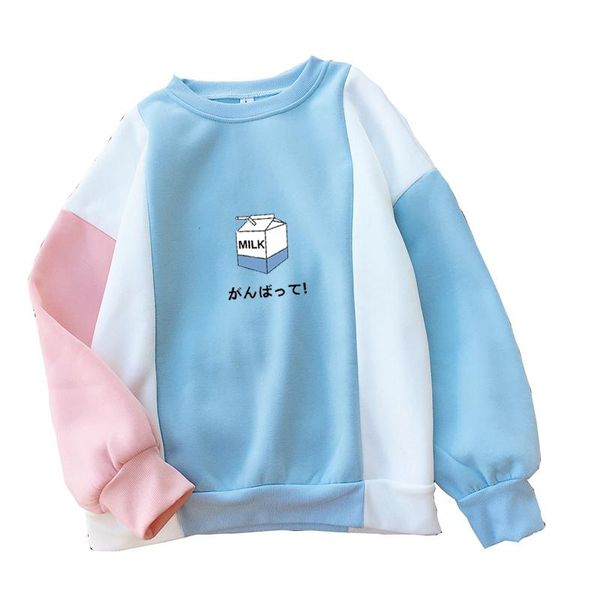 

women's hoodies & sweatshirts colorblock patchwork pullover women thick long sleeve kawaii milk print sweatshirt 2021 autumn harajuku c, Black