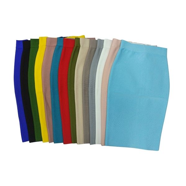 

ladies skirt knee length black yellow green rayon bandage pencil women fashion formal skirt 210525