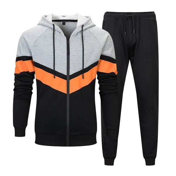 

men's tracksuits 2021 autumn winter men hoodies set fashion male casual solid tracksuit zipper outwear 2 pieces hooded jacket+pants set, Gray