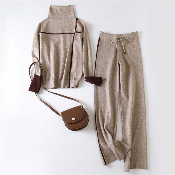 

2 pieces suit women sweater suits sets autumn winter pullovers + wide leg pants sets soft warm knitted sweater track suits 211109, White