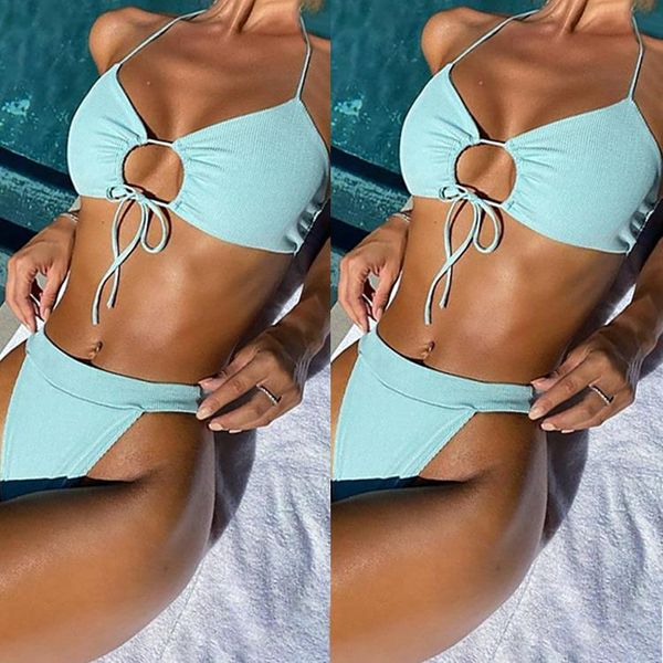 

women's swimwear 2021 eastman thread cloth drawstring lace up split high waist bikini, White;black