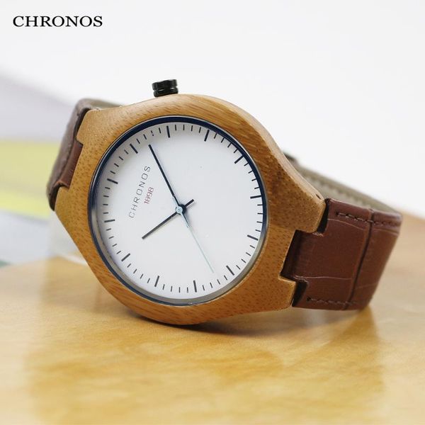 

wristwatches chronos men creative bamboo wooden quartz watch male stylish special round shape leather buckle belt fashion wristwatch ch08, Slivery;brown