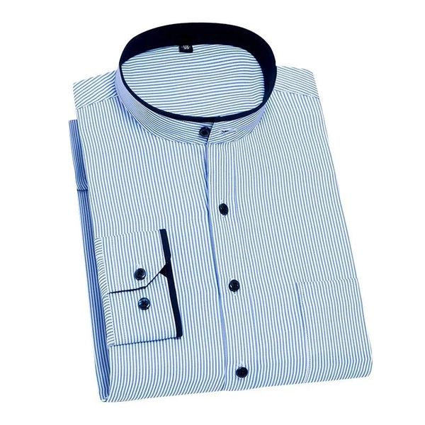 

men's dress shirts standing collar business shirt long sleeve fashion slim stripe button down work social clothing, White;black