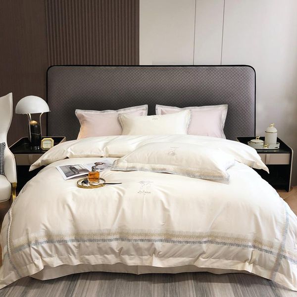 

bedding sets light luxury simple 120s long-staple cotton high-end embroidery four-piece set quilt cover bed linen in