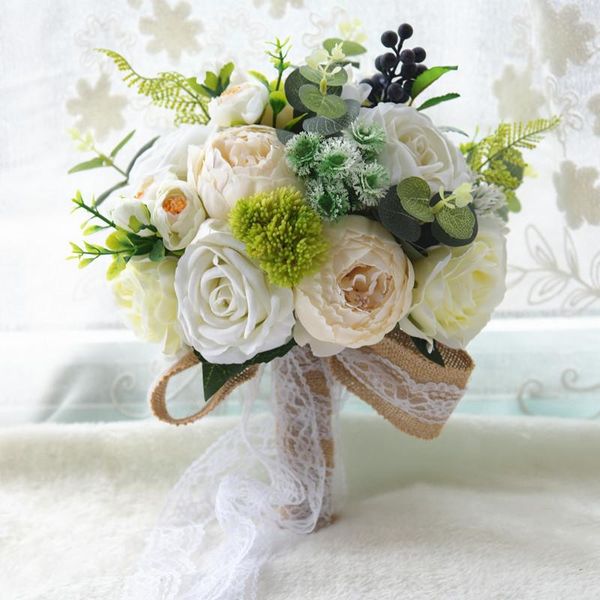 

wedding flowers hand bouquet d662 silk flower simulation bride rose