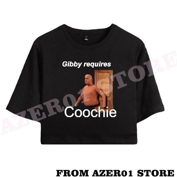 

women's t-shirt funny gibby requires soli coochie print spring summer youthful women/girl bare midriff kawaii style, White