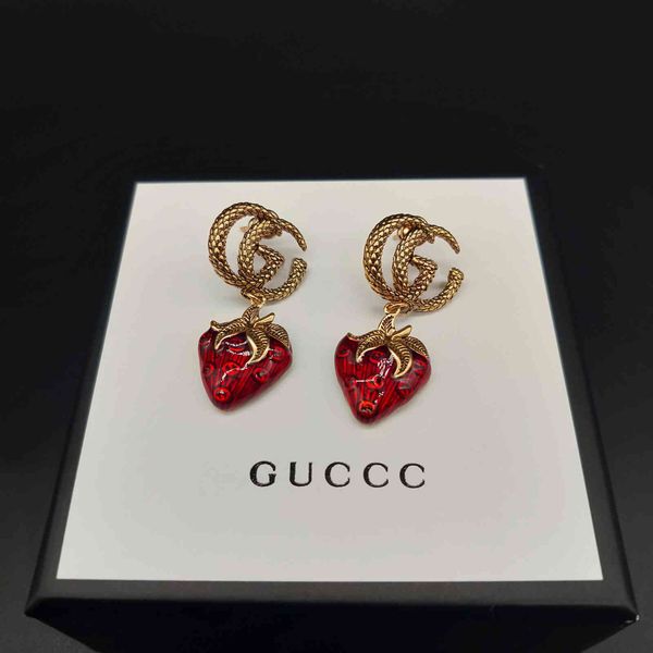 

70% off strawberry earrings brass temperament versatile s925 silver needle anti allergy earrings, Golden
