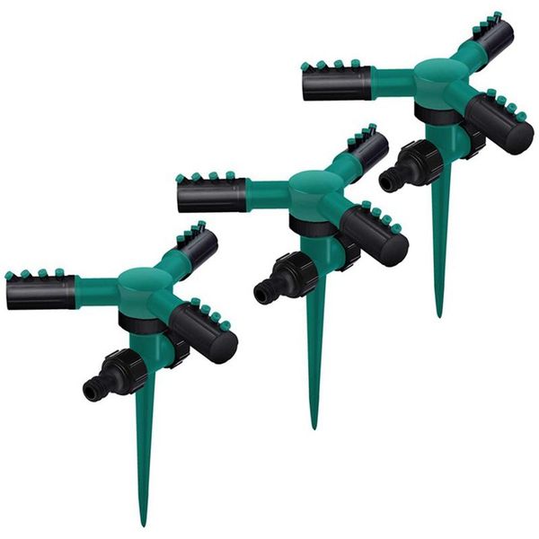 

watering equipments -3 pack lawn sprinklers plastic 360 rotating automatic garden water 3-arm adjustable sprayer irrigation syste