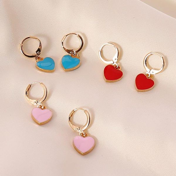 

hoop & huggie fashion love heart dripping oil earrings as gifts for friends women girls trendy jewelry, Golden;silver