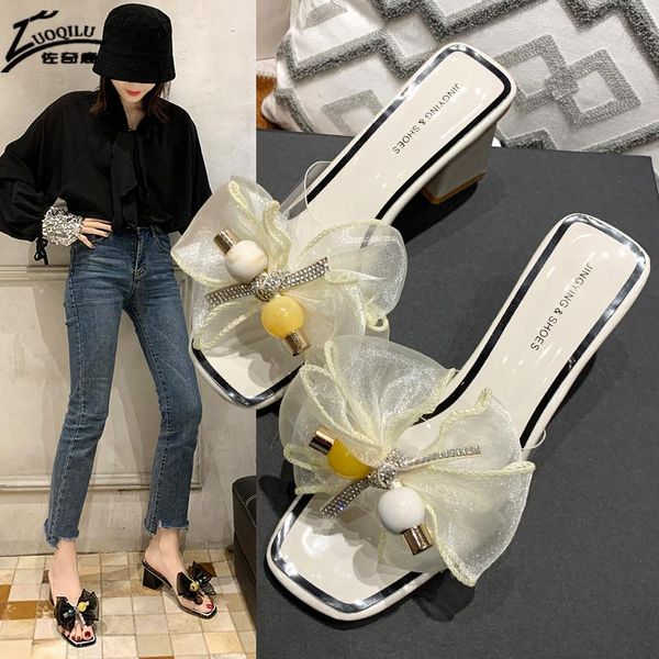 

slippers pvc transparent bow summer shoes ladies high heels sandals bowknot women jelly, Black