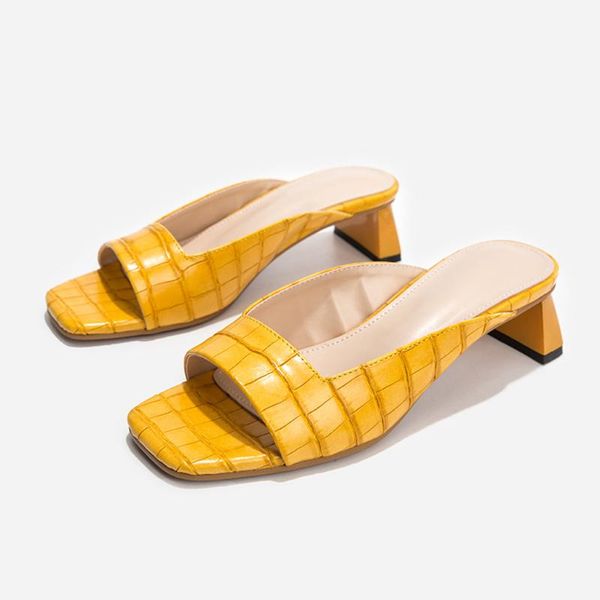 

slippers women slides casual summer shoes pu woman sandals open toe high heel slingback pumps thick #3, Black
