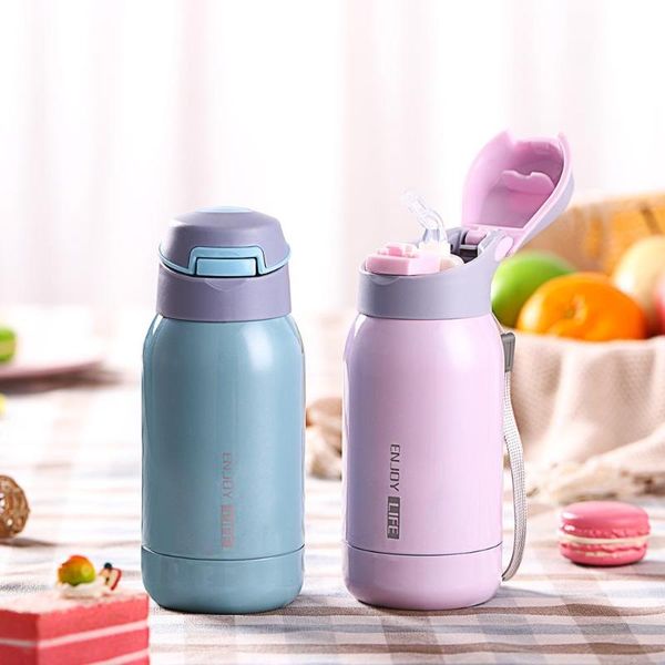 

water bottles 250ml portable vacuum thermal flask thermo cup insulation with straw stainless steel sport tumbler mug for kid