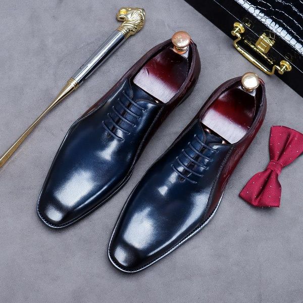 

dress shoes british style men blue fashion business leisure lace up trending genuine leather daily tide zapatos for male errfc, Black