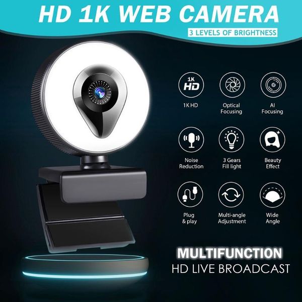 

webcams 1080p 4k 2k autofocus high-definition beauty camera led light computer stereo double mic 360Â° rotate 60fps